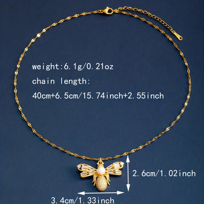 Wholesale Basic Modern Style Classic Style Bee Copper Inlay Gold Plated Artificial Pearls Zircon Pendant Necklace