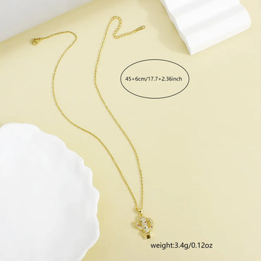 Wholesale Basic Modern Style Classic Style Cactus Plant 304 Stainless Steel Copper Plating Inlay 18K Gold Plated Zircon Pendant Necklace