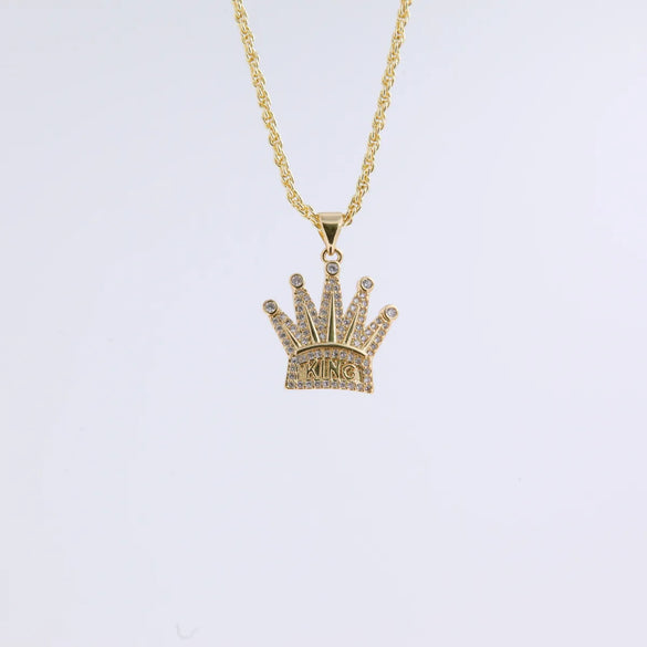 Wholesale Basic Modern Style Classic Style Crown Copper Plating Inlay 18K Gold Plated Zircon Pendant Necklace