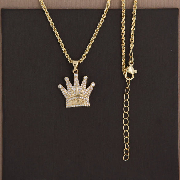 Wholesale Basic Modern Style Classic Style Crown Copper Plating Inlay 18K Gold Plated Zircon Pendant Necklace