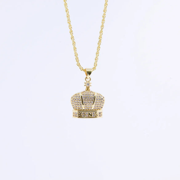 Wholesale Basic Modern Style Classic Style Crown Copper Plating Inlay 18K Gold Plated Zircon Pendant Necklace