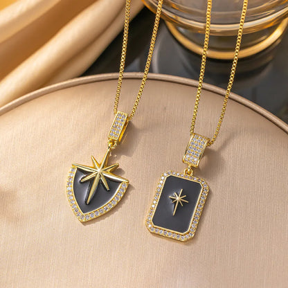 Wholesale Basic Modern Style Classic Style Eight Awn Star Copper Enamel Inlay 18K Gold Plated Rhinestones Pendant Necklace