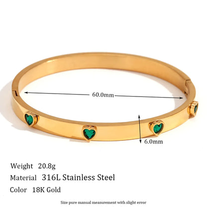 Basic Simple Style Classic Style Heart Shape Stainless Steel Plating Inlay Zircon 18k Gold Plated Bangle