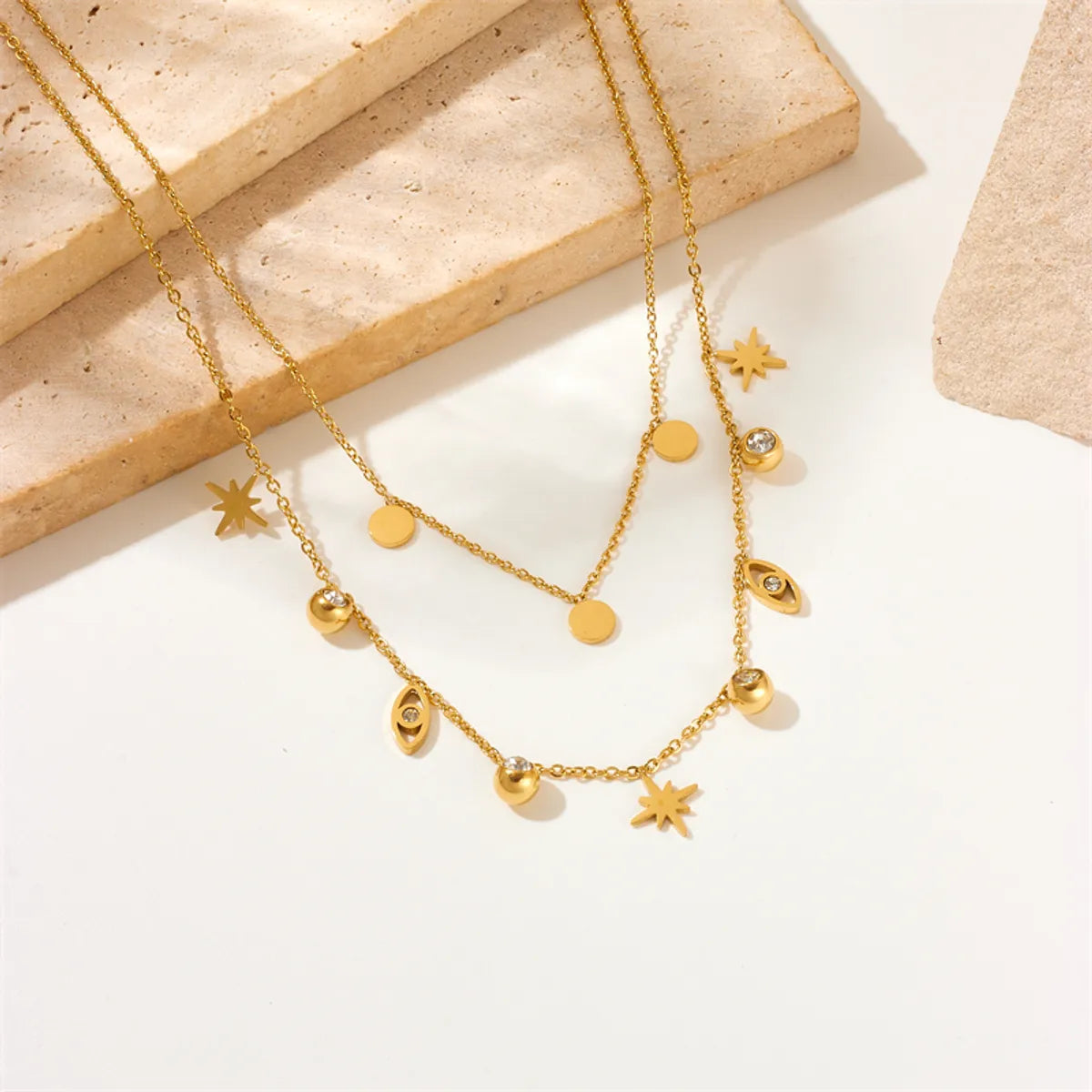 Wholesale Basic Simple Style Devil's Eye Star Titanium Steel Plating Inlay 18k Gold Plated Zircon Layered Necklaces