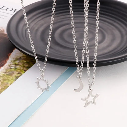 Wholesale Jewelry Basic Streetwear Sun Star Moon 304 Stainless Steel Pendant Necklace