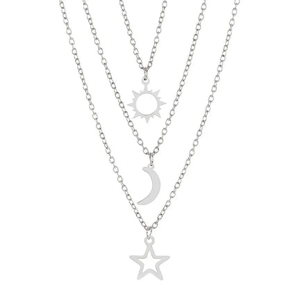 Wholesale Jewelry Basic Streetwear Sun Star Moon 304 Stainless Steel Pendant Necklace