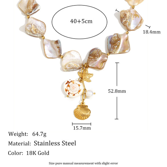 Wholesale Beach Bracelet Necklace With Exaggerated Baroque Shell Pendant Stainless Steel 18K Gold Plated Marine Life Pattern Electroplated