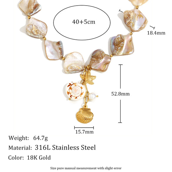 Wholesale Beach Bracelet Necklace With Exaggerated Baroque Shell Pendant Stainless Steel 18K Gold Plated Marine Life Pattern Electroplated