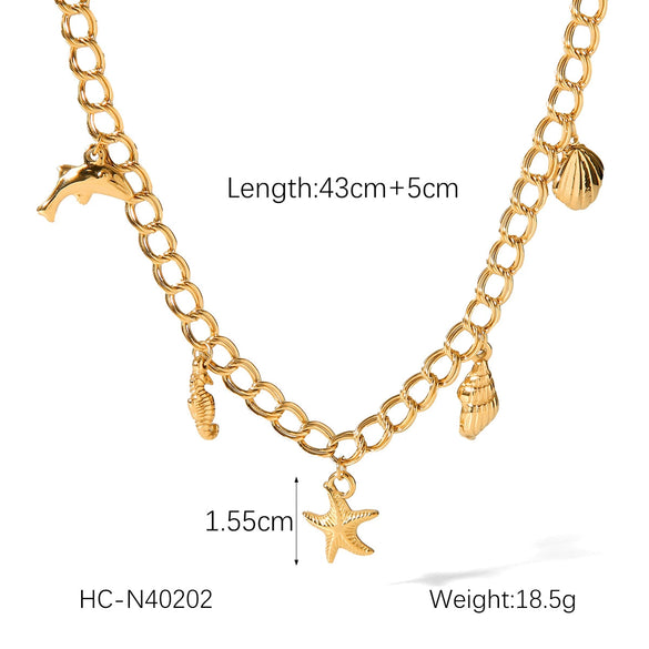 Wholesale Beach Ocean Wind Titanium Steel And Stainless Steel Necklace With Starfish Dolphin Seahorse Shell Pendant And Cross Chain For Women Electroplated Animal Zodiac Design