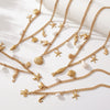Wholesale Beach Summer Fashion Starfish Conch Pearl Jewelry Titanium Steel Ocean Clavicle Chain With Electroplating For Women