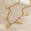 Wholesale Beach Summer Fashion Starfish Conch Pearl Jewelry Titanium Steel Ocean Clavicle Chain With Electroplating For Women