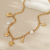 Wholesale Beach Summer Fashion Starfish Conch Pearl Jewelry Titanium Steel Ocean Clavicle Chain With Electroplating For Women