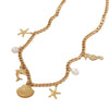 Wholesale Beach Summer Fashion Starfish Conch Pearl Jewelry Titanium Steel Ocean Clavicle Chain With Electroplating For Women