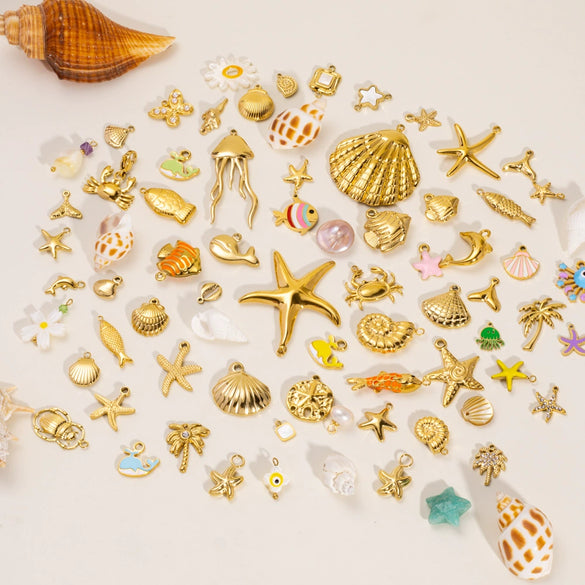 Wholesale Beach Wind Pendant Accessories Animal Style Starfish Shell 304 Stainless Steel Electroplated