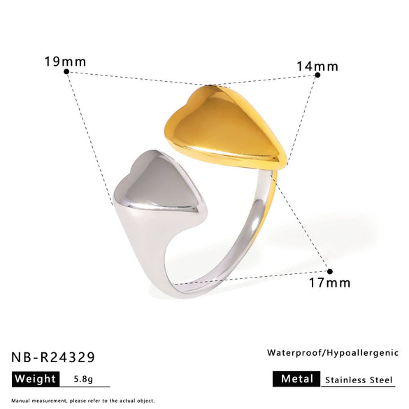 Wholesale Bead Open Heartshaped Ring For Women Stainless Steel With Geometric Pattern And Electroplating