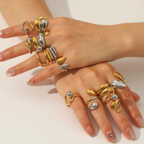 Wholesale Bead Open Heartshaped Ring For Women Stainless Steel With Geometric Pattern And Electroplating