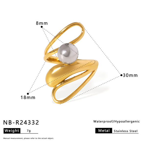 Wholesale Bead Open Heartshaped Ring For Women Stainless Steel With Geometric Pattern And Electroplating