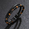 Wholesale Beaded And Leather Woven Bracelet Natural Tiger Eye Volcanic Stone Handmade Geometric Style Unisex