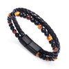 Wholesale Beaded And Leather Woven Bracelet Natural Tiger Eye Volcanic Stone Handmade Geometric Style Unisex