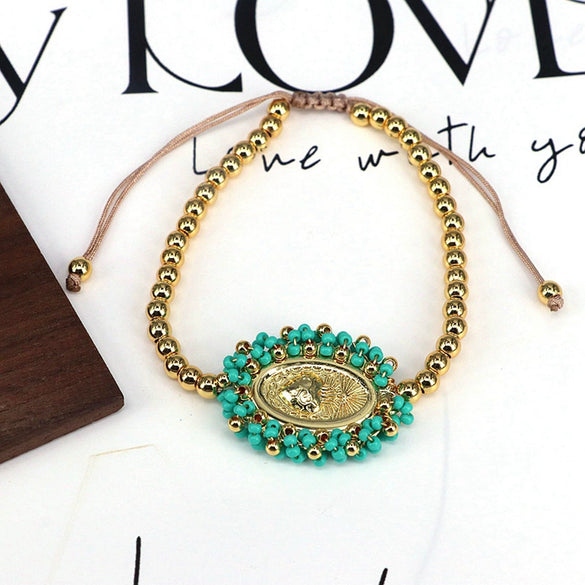 Wholesale Beaded Bracelet Gold Plated Copper Beads Geometric Pattern Electroplating For Women
