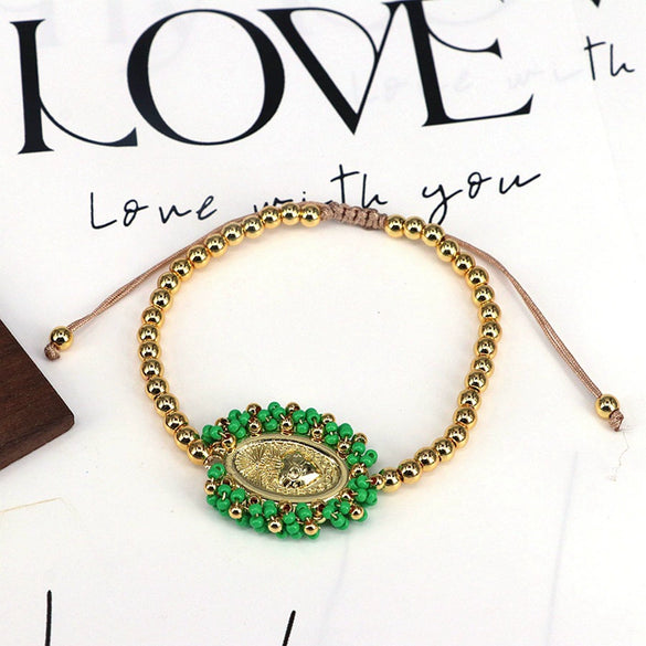 Wholesale Beaded Bracelet Gold Plated Copper Beads Geometric Pattern Electroplating For Women