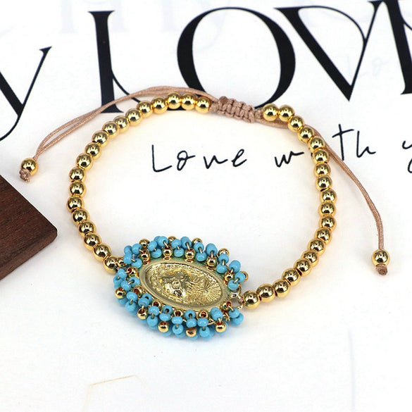 Wholesale Beaded Bracelet Gold Plated Copper Beads Geometric Pattern Electroplating For Women