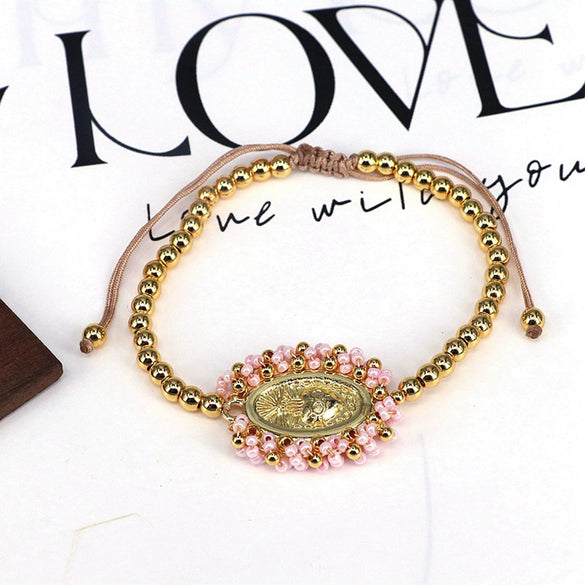 Wholesale Beaded Bracelet Gold Plated Copper Beads Geometric Pattern Electroplating For Women