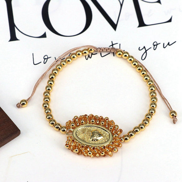 Wholesale Beaded Bracelet Gold Plated Copper Beads Geometric Pattern Electroplating For Women