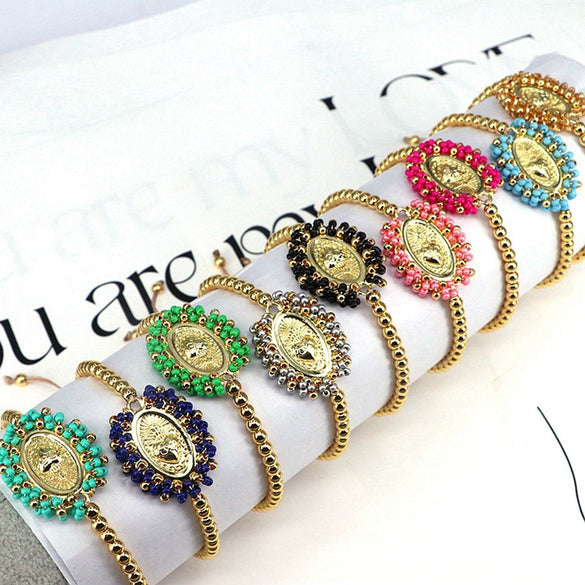 Wholesale Beaded Bracelet Gold Plated Copper Beads Geometric Pattern Electroplating For Women