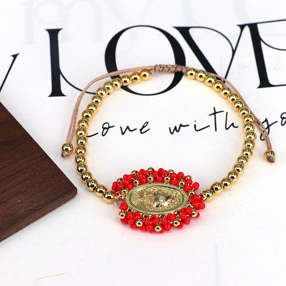 Wholesale Beaded Bracelet Gold Plated Copper Beads Geometric Pattern Electroplating For Women