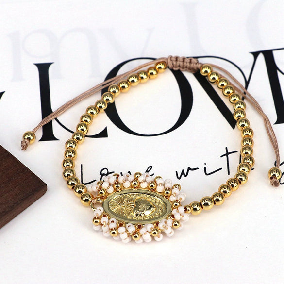 Wholesale Beaded Bracelet Gold Plated Copper Beads Geometric Pattern Electroplating For Women