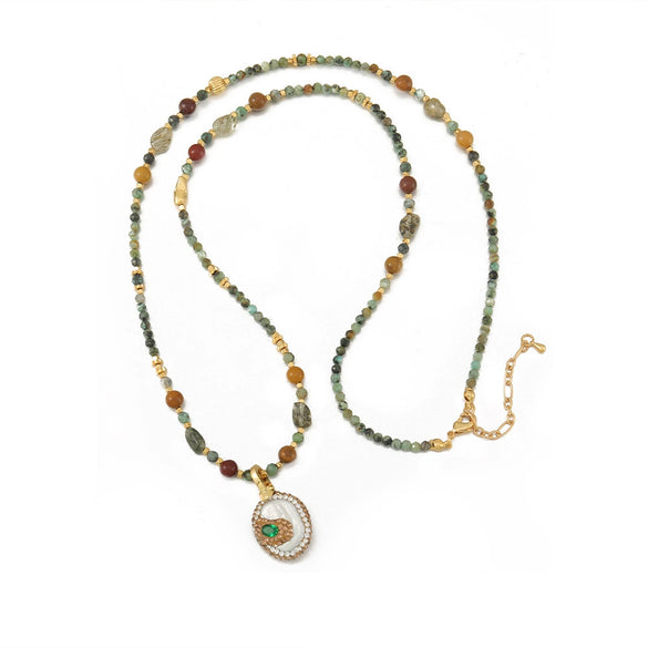Wholesale Beaded Chain Necklace Handmade With Baroque Pearl African Pine Crystal Egg Yolk Tong Copper Geometric Design For Women