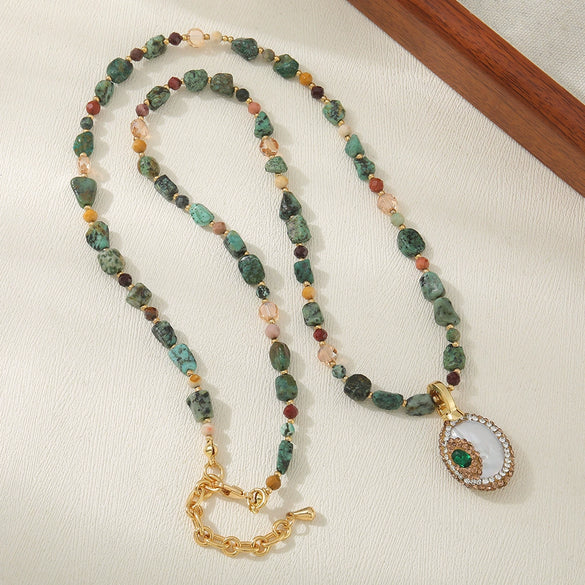 Wholesale Beaded Chain Necklace Handmade With Baroque Pearl African Pine Crystal Egg Yolk Tong Copper Geometric Design For Women