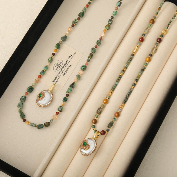 Wholesale Beaded Chain Necklace Handmade With Baroque Pearl African Pine Crystal Egg Yolk Tong Copper Geometric Design For Women