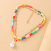 Wholesale Beaded Clavicle Chain And Pendant Necklace Soft Pottery Bohemian Geometric Handmade Style For Women
