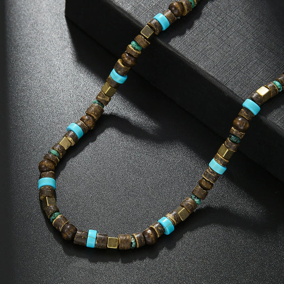 Wholesale Beaded Clavicle Chain Turquoise Metal Wooden Handmade Geometric Style For Men And Women