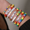 Wholesale Beaded Elastic Soft Ceramic Bracelet With Rainbow Love Pendant Geometric Handmade Polymer Clay Acrylic Glass Beads Unisex Boyfriend Style