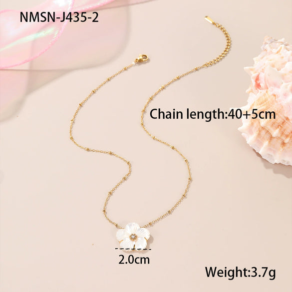 Wholesale Beaded Flower Stacked Stainless Steel 18K Gold Plated Geometric Style Necklace For Women