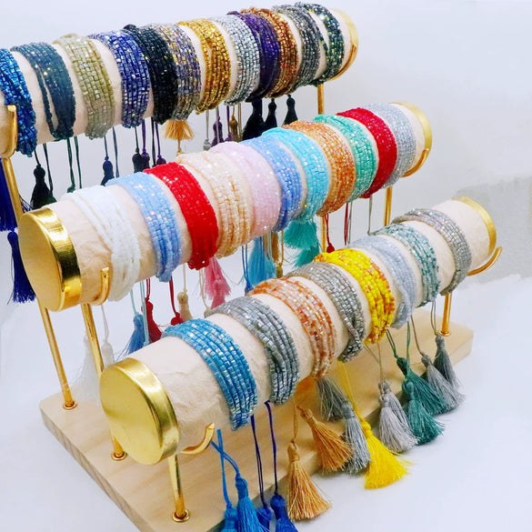 Wholesale Beaded Hand Woven Bohemian Tassel Bracelet Glass Glaze Drop Shape Geometric Style Unisex