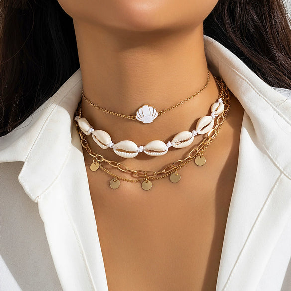 Wholesale Beaded Imitation Pearl Necklace With Starfish Shell Retro Style And Electroplating Processing