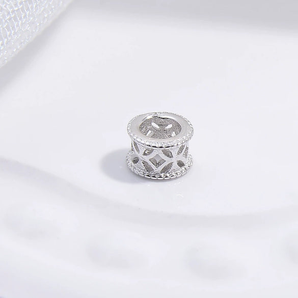 Wholesale Beaded Material S925 Sterling Silver Hollow Barrel And Wheel Beads With Coin Pattern Electroplated