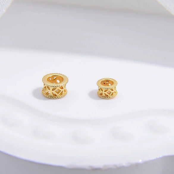 Wholesale Beaded Material S925 Sterling Silver Hollow Barrel And Wheel Beads With Coin Pattern Electroplated