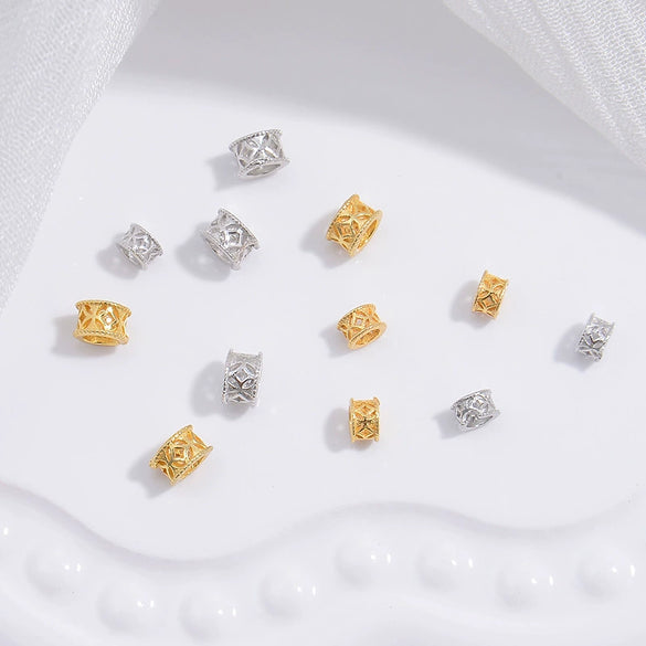 Wholesale Beaded Material S925 Sterling Silver Hollow Barrel And Wheel Beads With Coin Pattern Electroplated