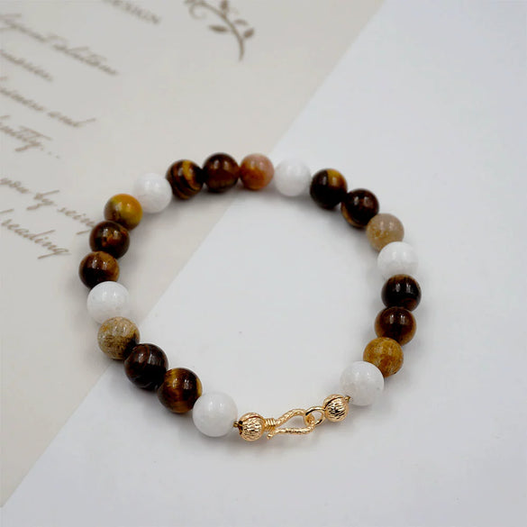 Wholesale Beaded Necklace And Bracelet Set Tiger Eye Stone Agate Artificial Crystal Handmade Ushaped Design