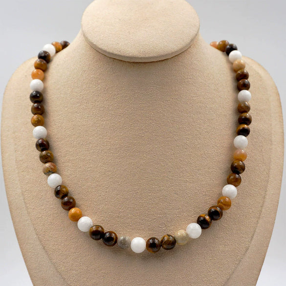 Wholesale Beaded Necklace And Bracelet Set Tiger Eye Stone Agate Artificial Crystal Handmade Ushaped Design