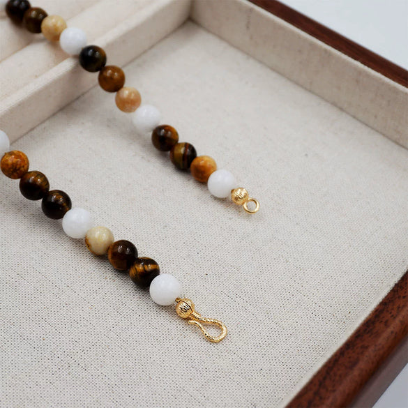 Wholesale Beaded Necklace And Bracelet Set Tiger Eye Stone Agate Artificial Crystal Handmade Ushaped Design
