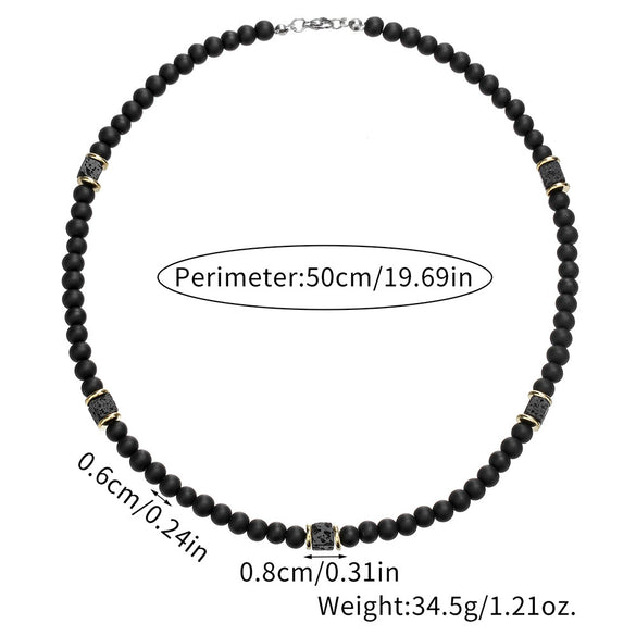 Wholesale Beaded Necklace Handmade Black Matte Volcanic Stone And Organic Glass Geometric Style Unisex