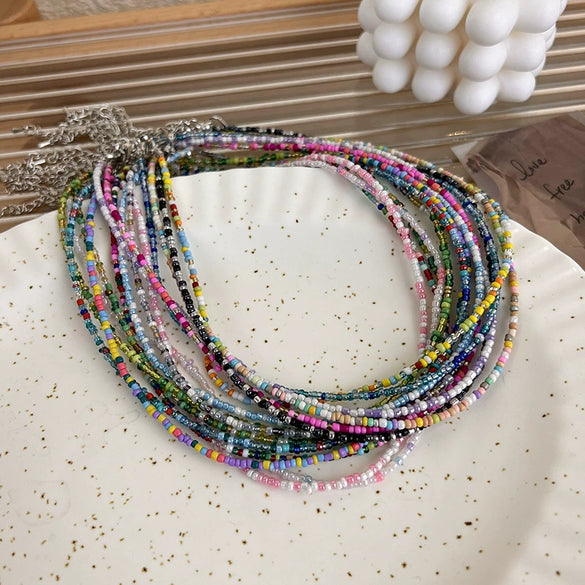 Wholesale Beaded Necklace Handmade Geometric Style Macaron Candy Color For Women