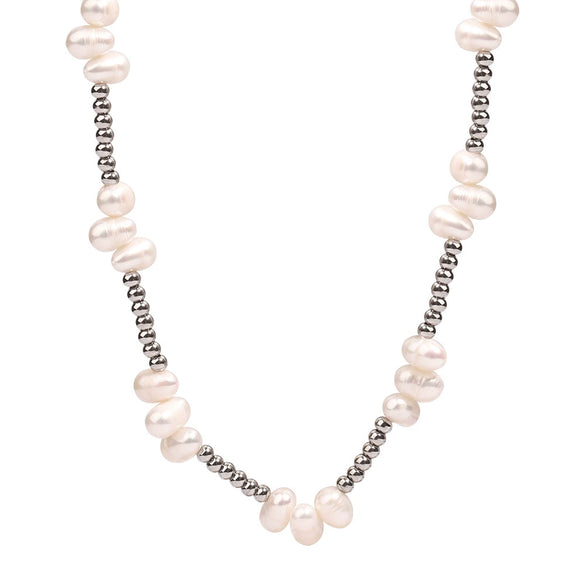Wholesale Beaded Necklace Handmade With Freshwater Pearl And Titanium Steel Beads Geometric Style