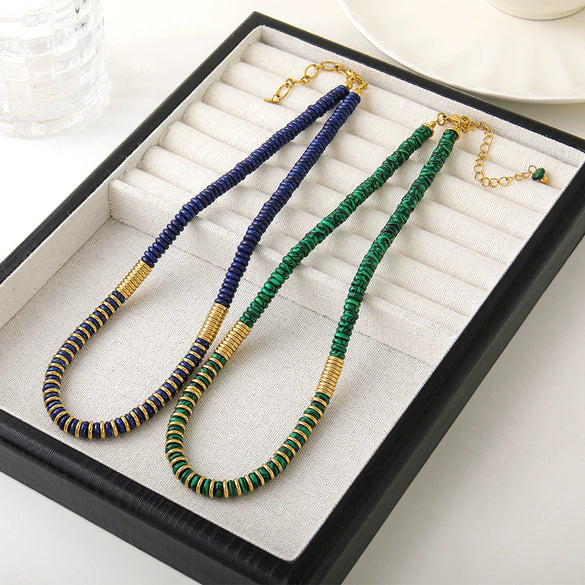 Wholesale Beaded Necklace Natural Stone Lapis Frisbee Shape Retro Handmade Women's
